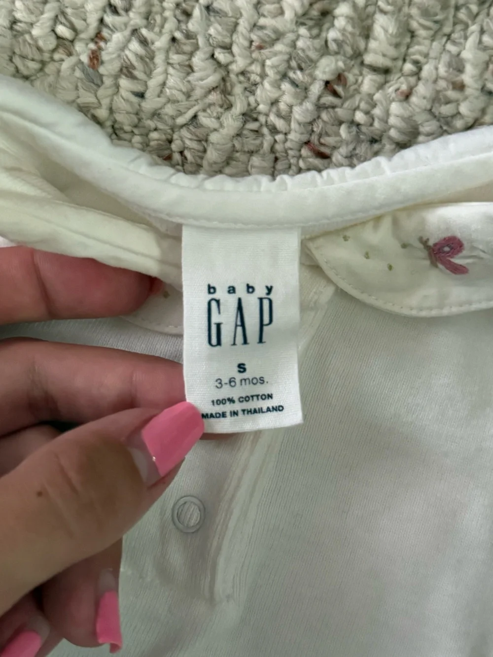 VintageGAP White Short Sleeve Baby Bodysuit with Pink & Purple Butterfly Accents